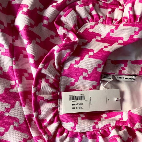 Janie & Jack 🌸 Girls Pink Houndstooth Dress - Picture 9 of 12